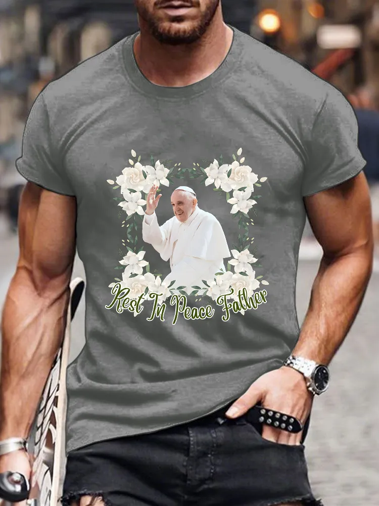 Men's Rest In Peace Father Print Short Sleeve Round Neck Cotton T-Shirt