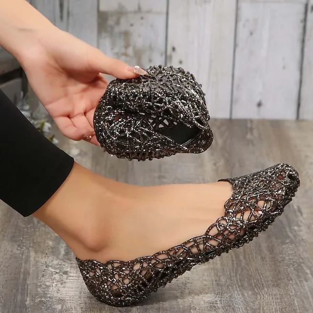 Women's Sandals Comfort Shoes Jellies Shoes Daily Beach Summer Flat Heel Round Toe Elegant Casual PVC Loafer Solid Color Black 20L Pink Blue