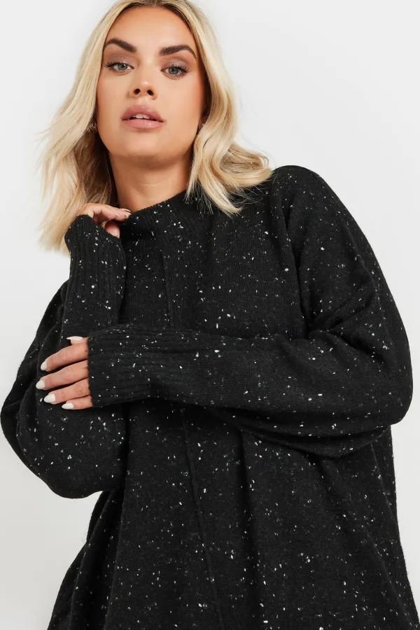 YOURS Curve Black Speckled High Neck Seam Jumper