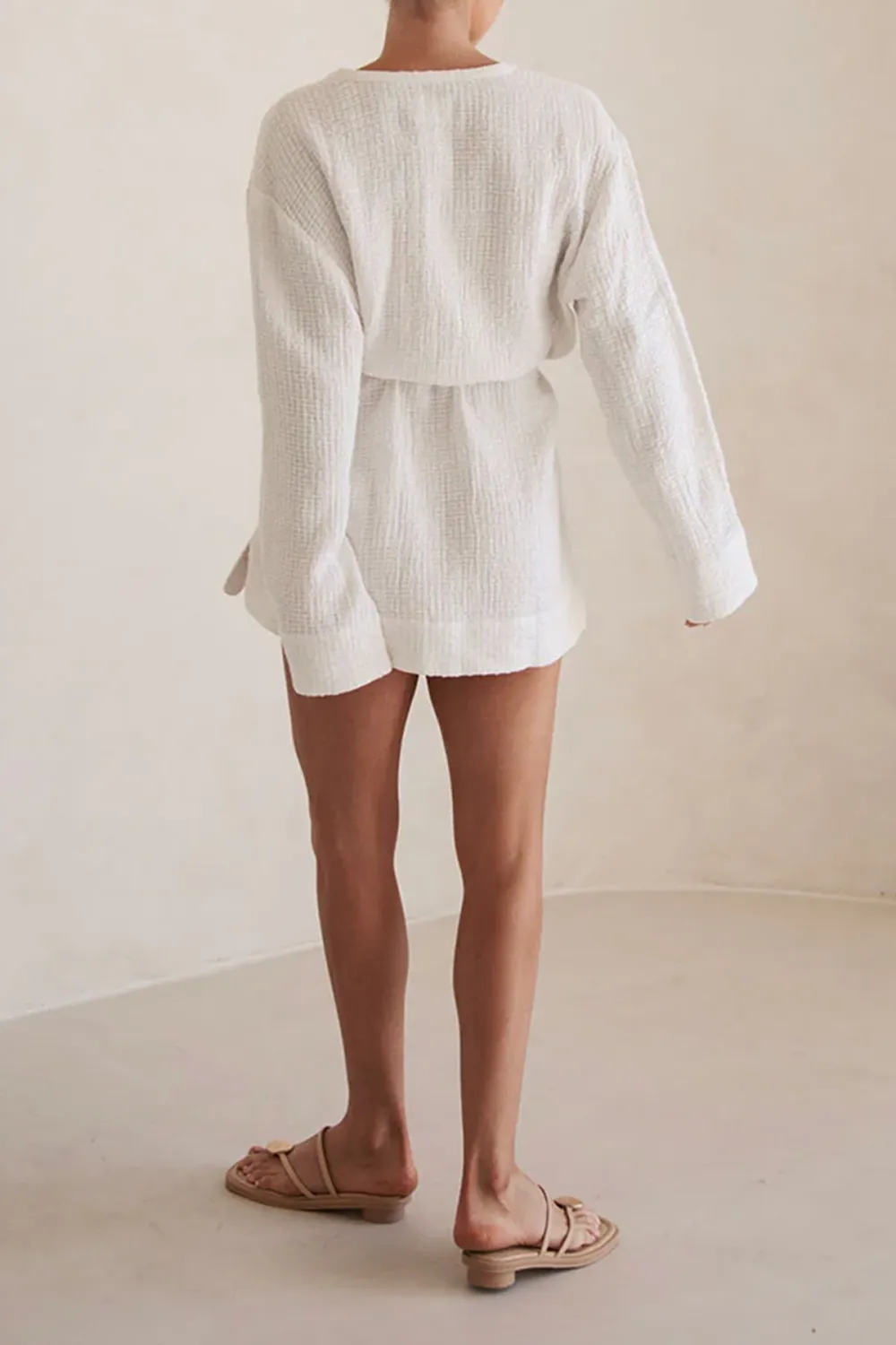 Long Sleeve Button Up Belted Mini Dress