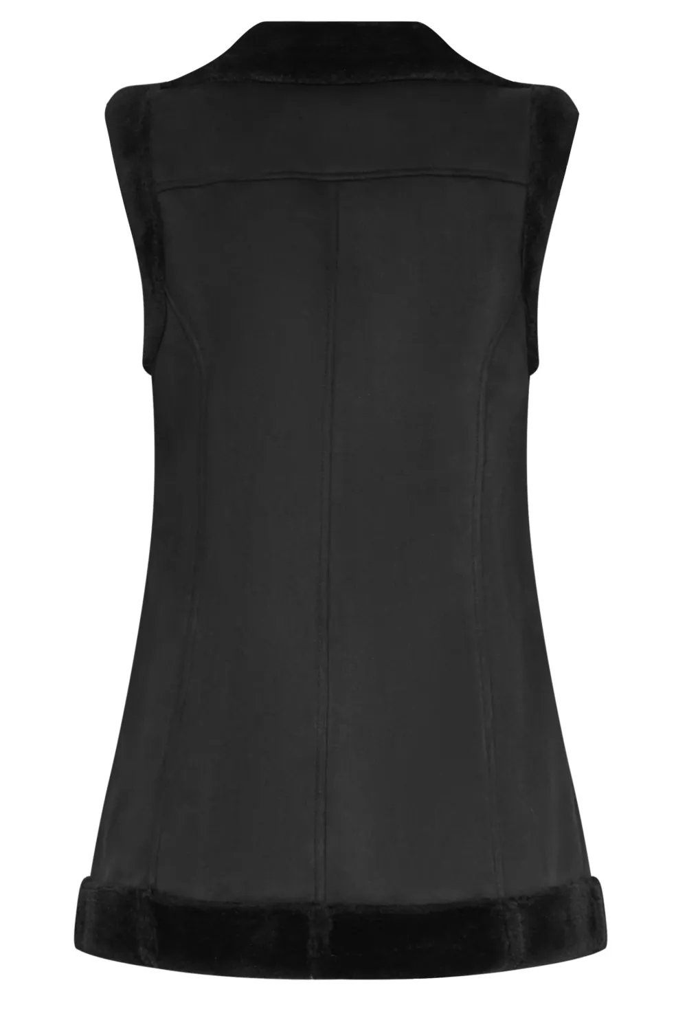 LTS Tall Black Faux Fur Trim Aviator Gilet