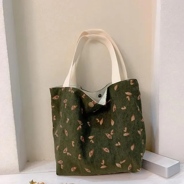 Women's Tote Tote Canvas Tote Bag Corduroy Shopping Daily Print Flower small green flowers Corduroy Blue Daisy Portable Corduroy Red Rose Portable