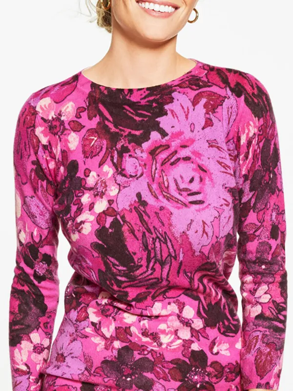 Lady'S Luxurious And Romantic Floral Cashmere Sweater