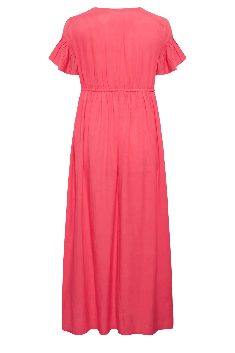 YOURS Curve Coral Pink Frill Sleeve Linen Maxi Dress