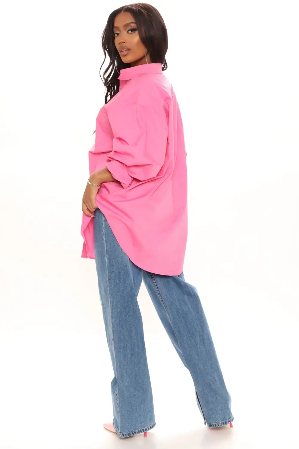 Fully In Charge Oversized Shirt - Hot Pink