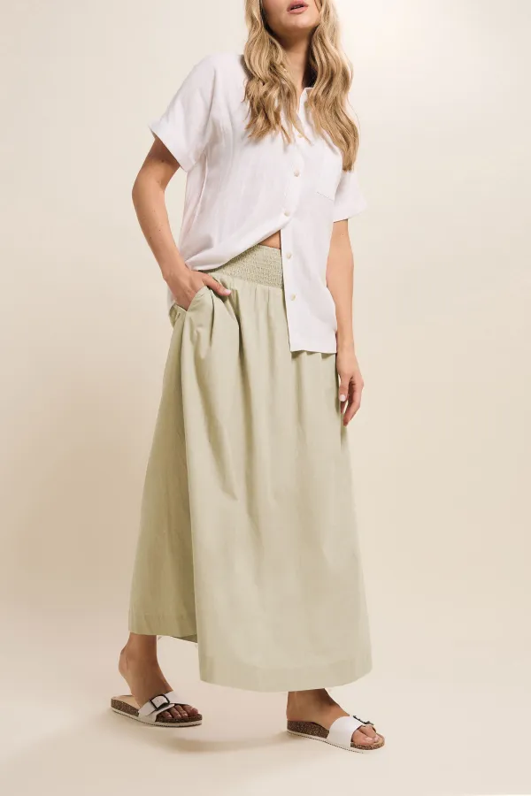 Pocketed Elastic Waistc Maxi Skirt