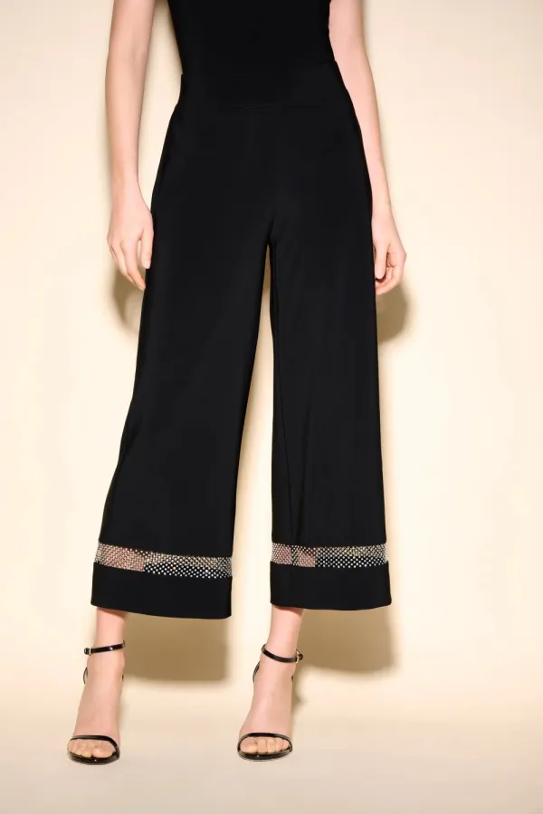 Black Wide - Leg Pants with Mesh Trim
