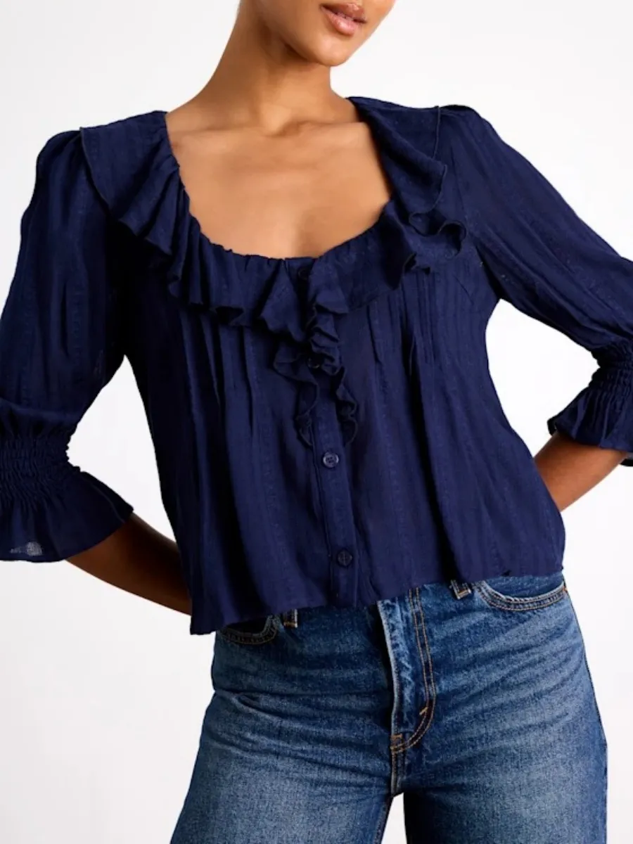 Smocked Sleeve Ruffle Blouse