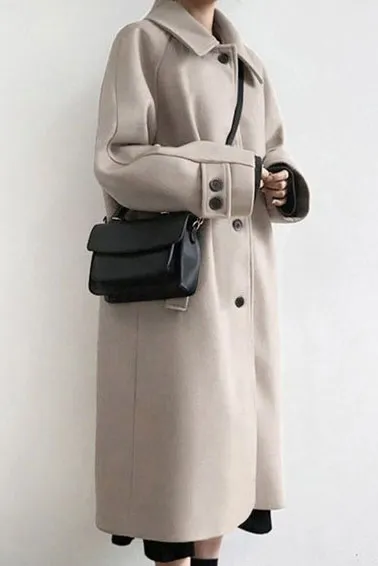 Solid Single Breasted Collar Coat