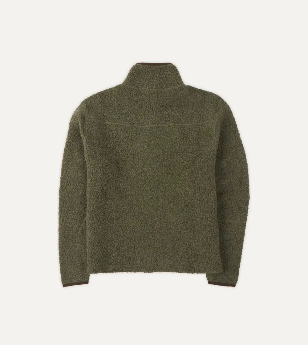 Casual Style Green Boucle Wool Zip Fleece Jacket