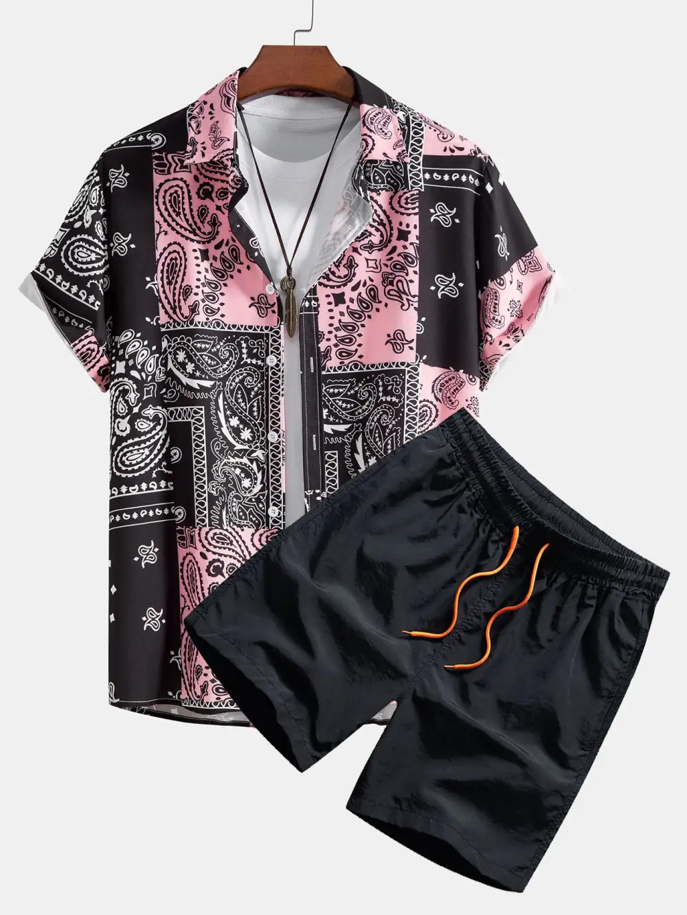 Paisley Print Button Up Shirt & Swim Shorts