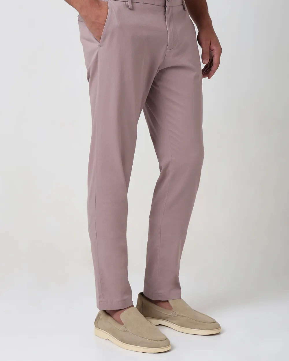 Classic Versatile Slim-Fit Straight-Leg Pink Trousers