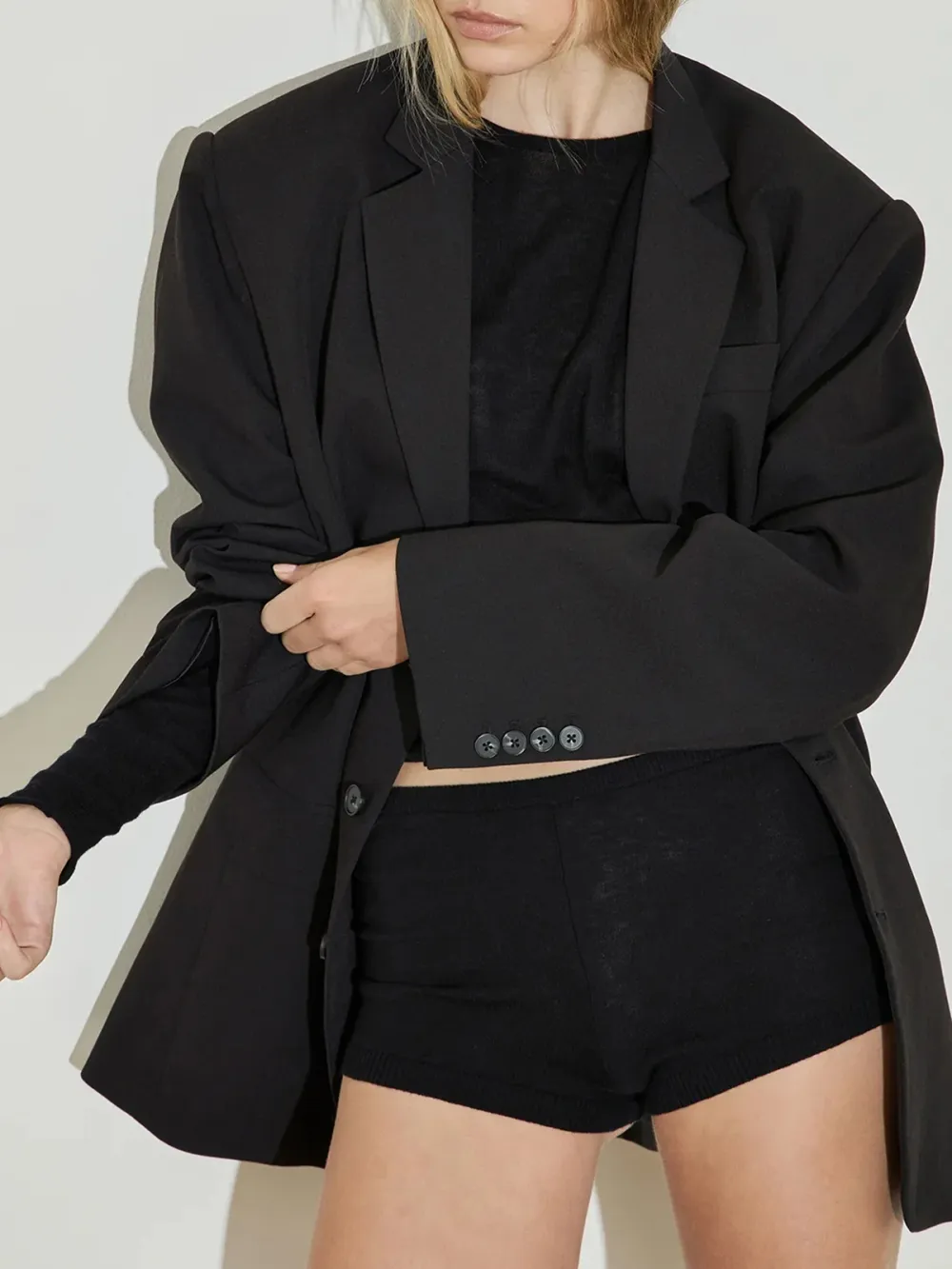 Casual Style Knit Mini Short Black