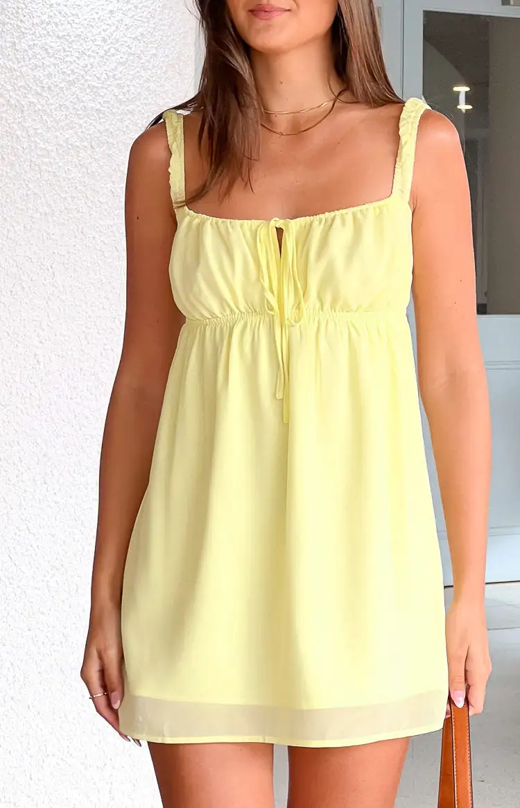 Yellow Square Neck Babydoll Mini Dress