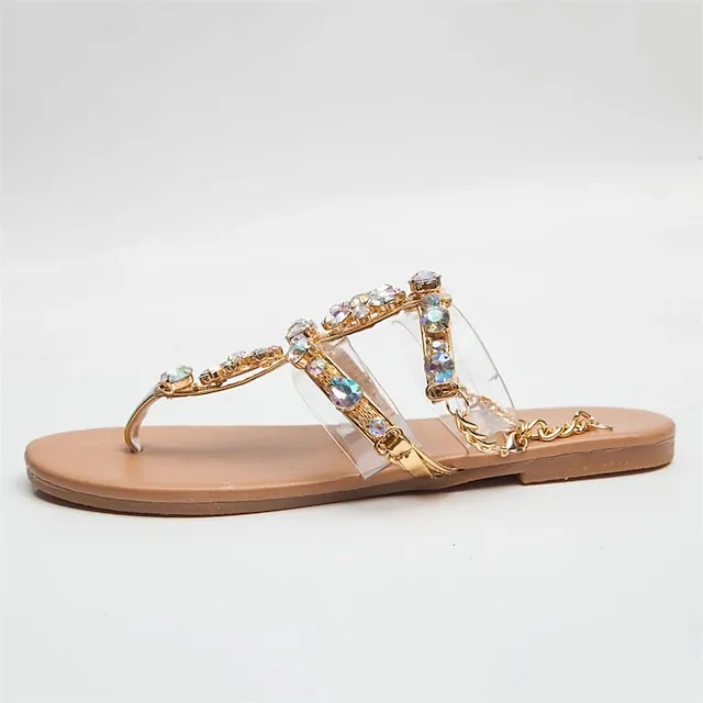 Women's Sandals Flat Sandals Sparkly Sandals Daily Beach Sparkling Glitter Flat Heel Open Toe Elegant Casual Minimalism Faux Leather Lace-up Gold