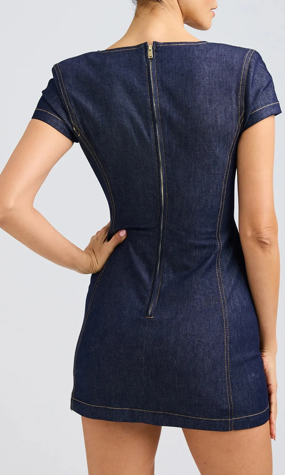 Button Up Short Sleeve Denim Dress