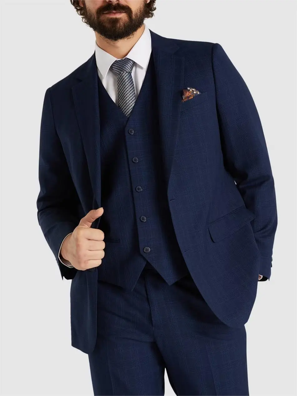 NAVY OVERCHECK SUIT BLAZER