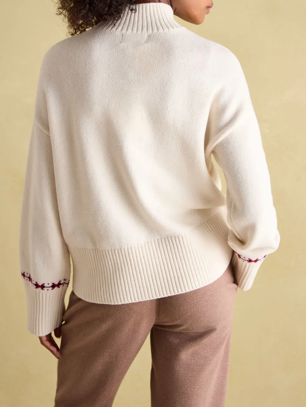 Cream High Neck Intarsia Ski Jumper