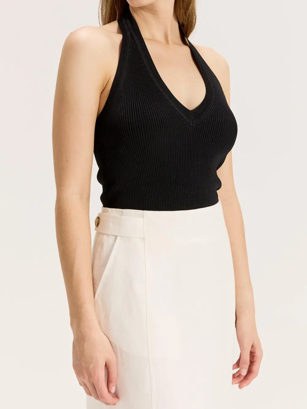 Sexy Black V Neck Knit Top