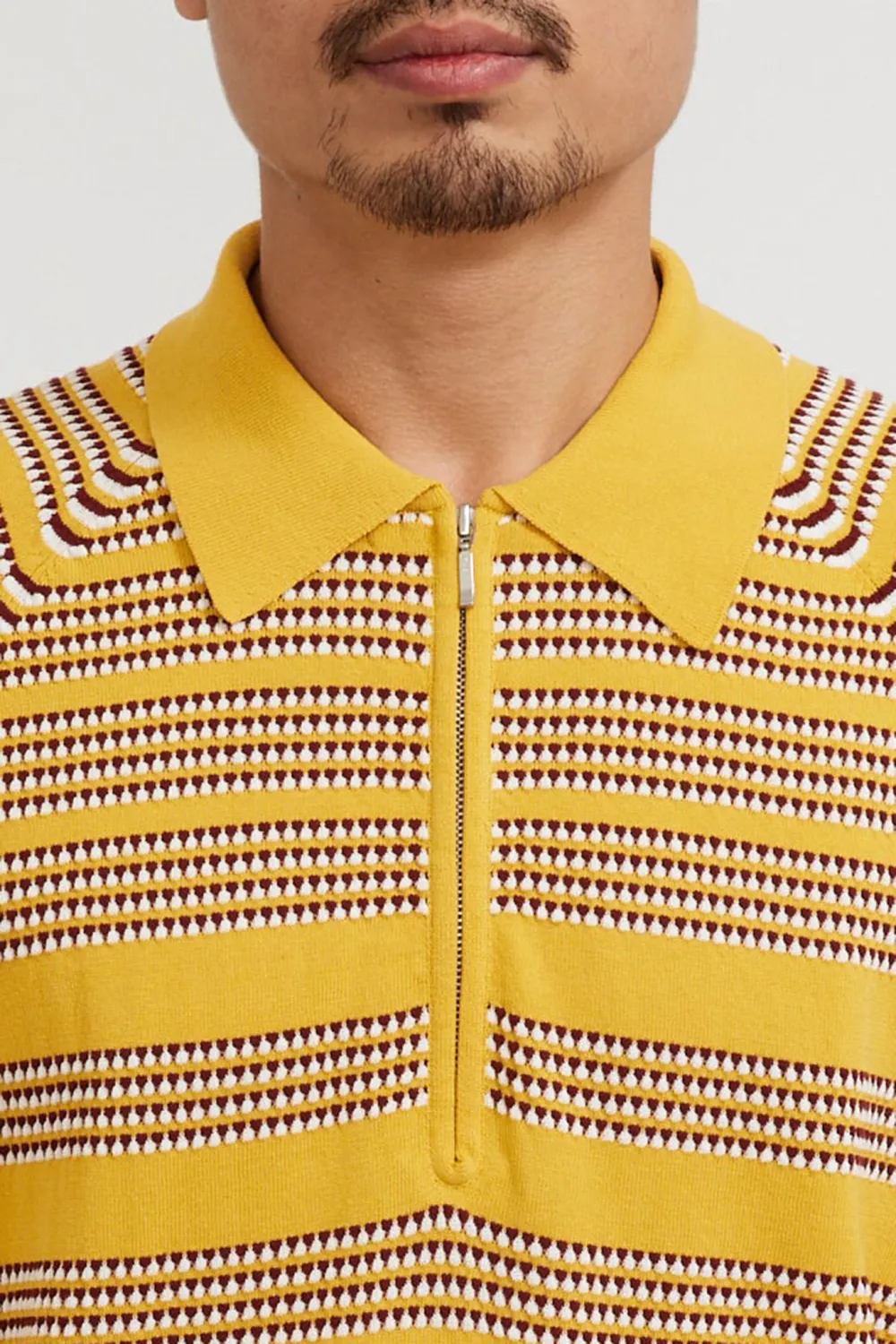 Half Zip Knit Polo Jacquard Yellow