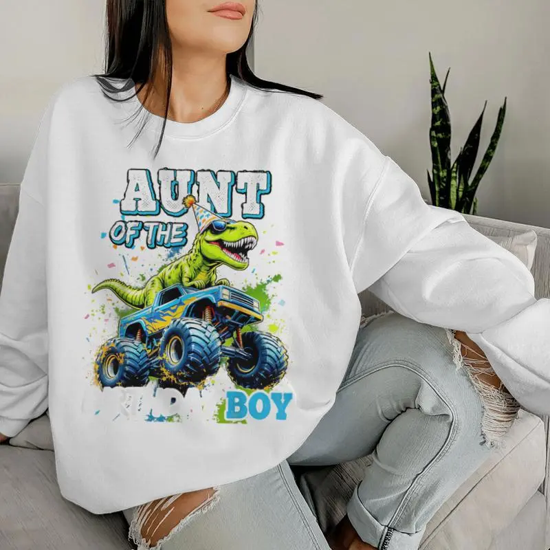 Aunt Of The Birthday Boy Monster Truck Dinosaur Party T Rex Women Sweatshirt