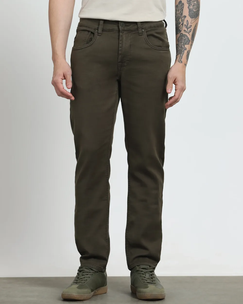 Classic Versatile And Comfortable Straight Dark Olive Jeans