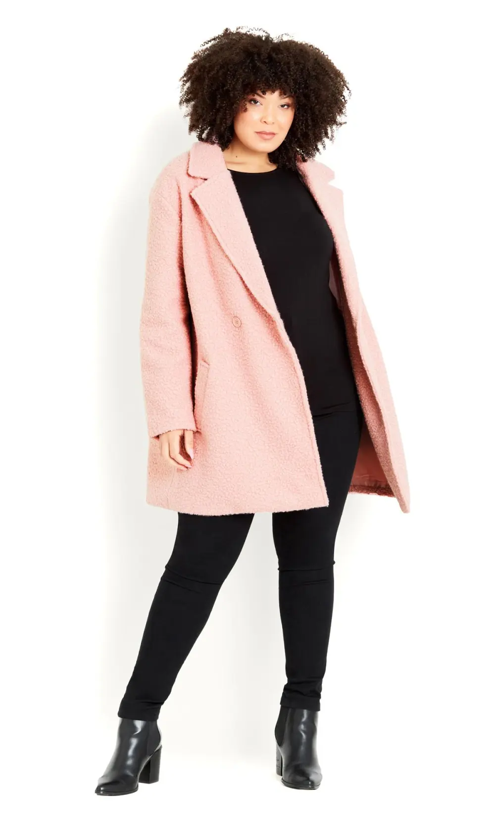 Evans Pink Boucle City Coat