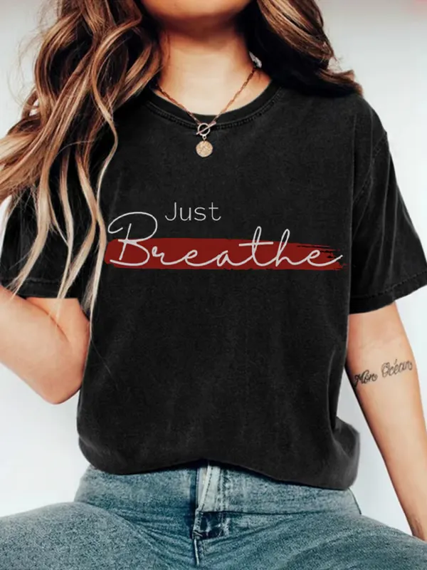 Women'S T-Shirt Women's Just Breathe Mental Health Awareness Print Crew Neck Short Sleeve T-Shirt