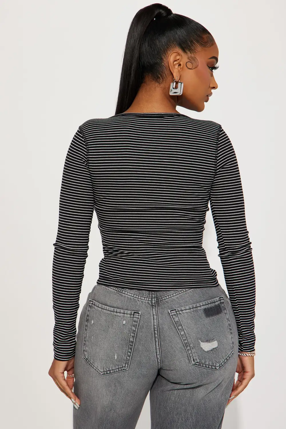 Daily Date Long Sleeve Top - Black/White