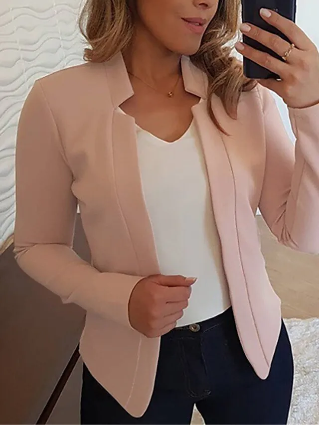 Women's Blazer Formal Slim Fit Plain Windproof Streetwear Regular Fit Outerwear Long Sleeve Fall Light Pink S