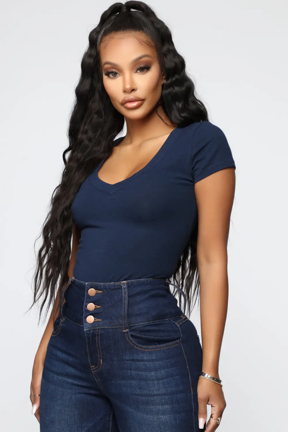 Carla Basic V Tee - Navy