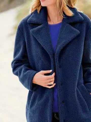 Lapel Collar Casual Polar Fleece Teddy Jacket