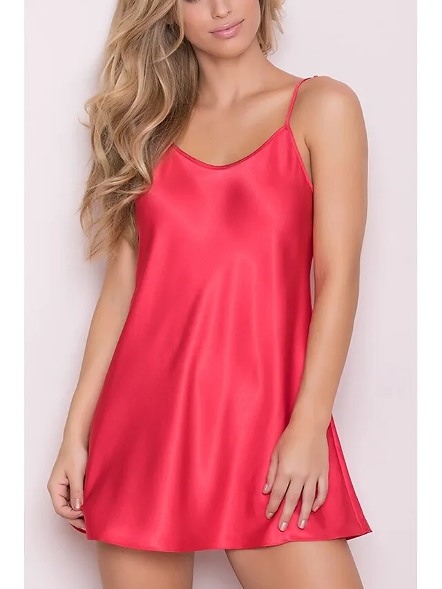 Women's Robes Gown Nightgown Sleepwear Patchwork Fashion Simple Hot Home Daily Bed Polyester Breathable Straps Sleeveless Backless Summer Spring Wine Red Fushcia