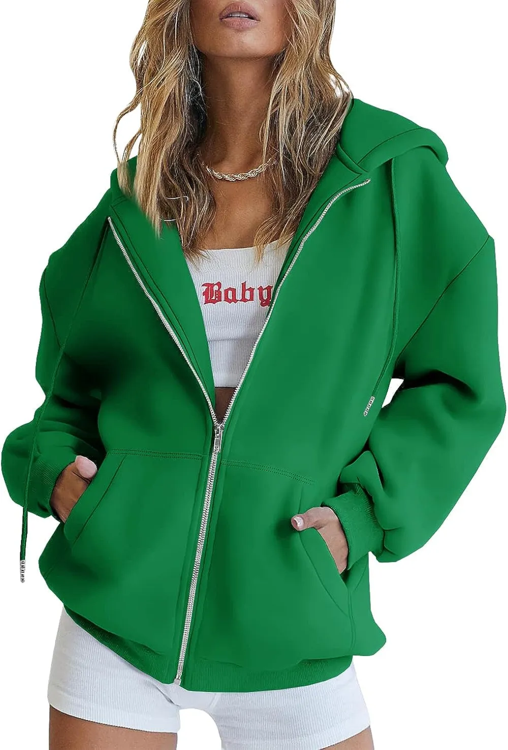 Women's Cute Hoodies Teen Girl Fall Jacket Oversized Sweatshirts Casual Drawstring Zip Up Y2K Hoodie with Pocket