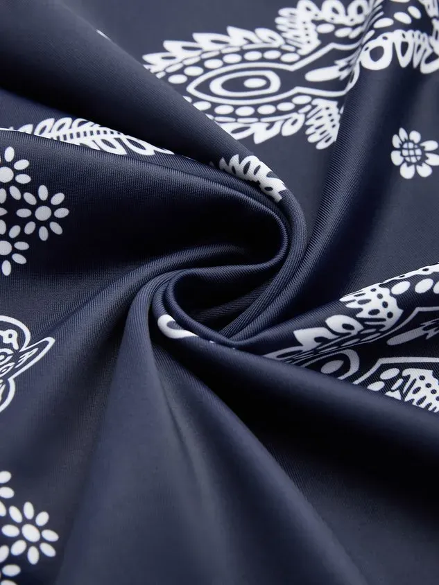 Vacation Ethnic Printing V neck Tankinis Two-Piece Set