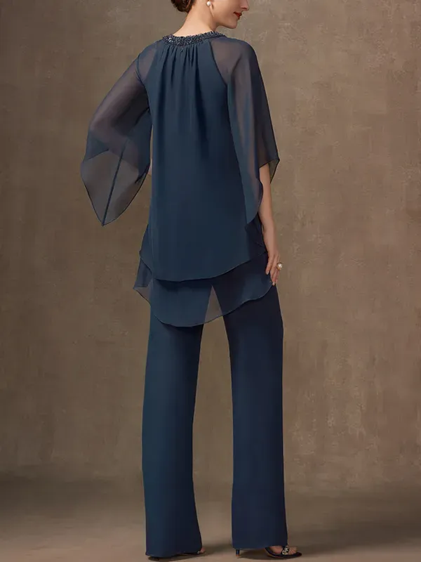 Chiffon Mother Sequin Top Trousers Set