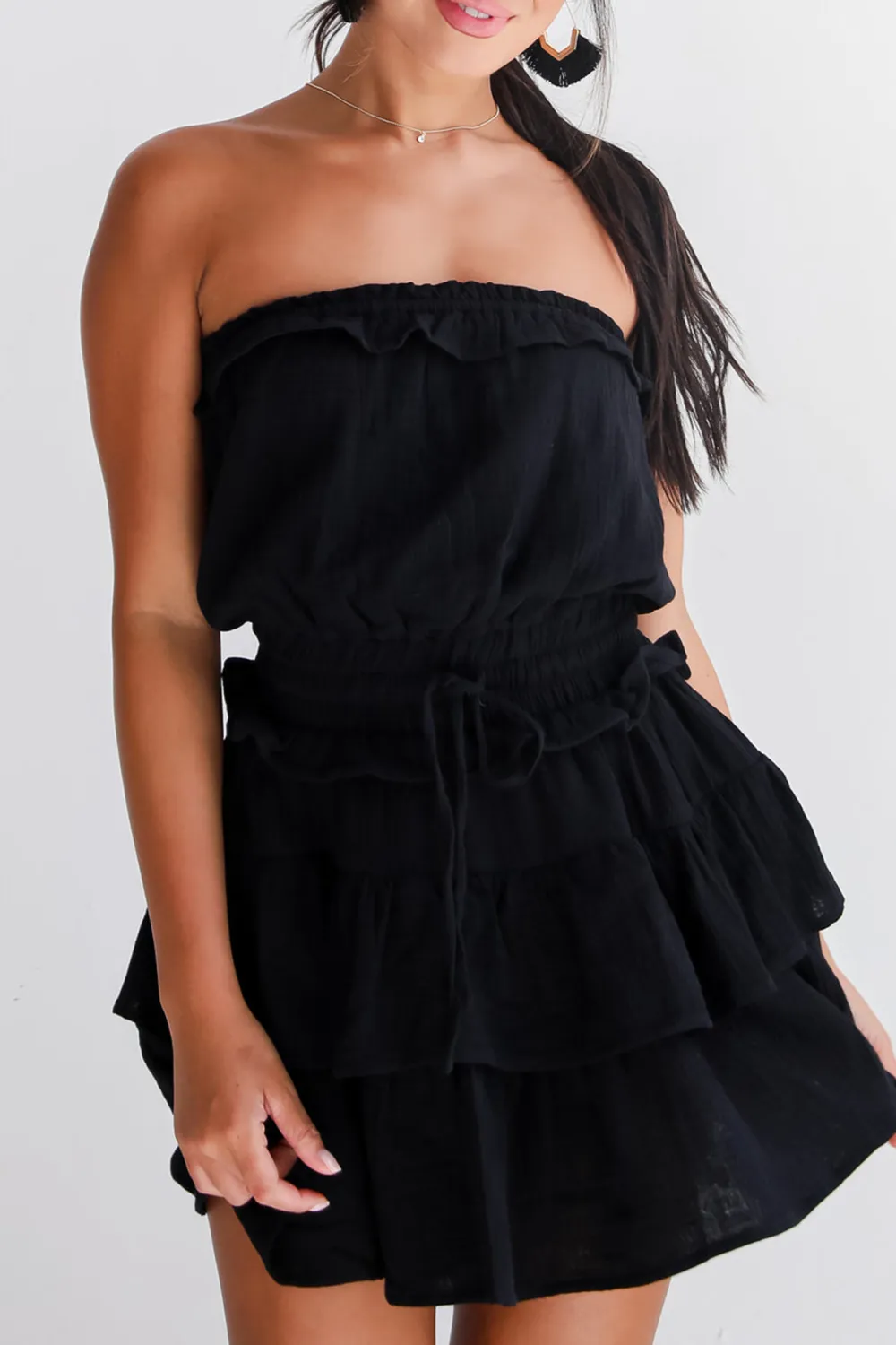 On The Sidelines Linen Strapless Mini Dress