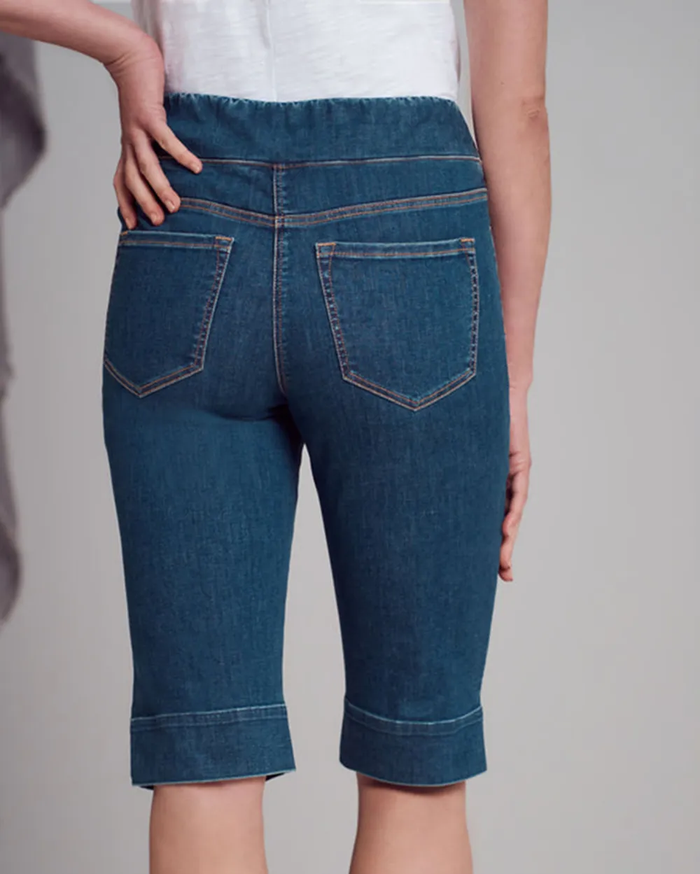 Roll Cuff Denim Knee Length Shorts