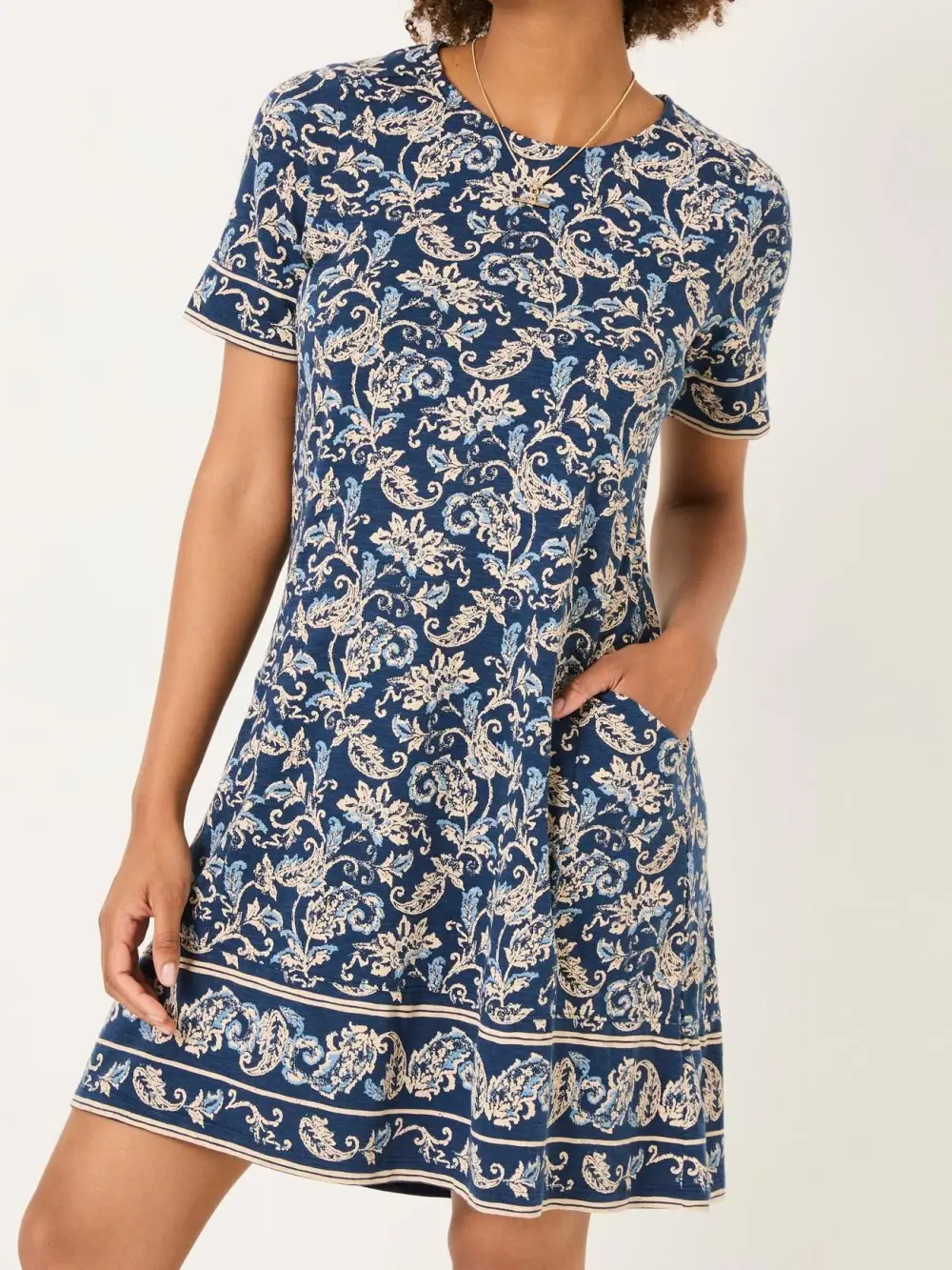 Simone Blue Paisley Short Sleeve Jersey Dress