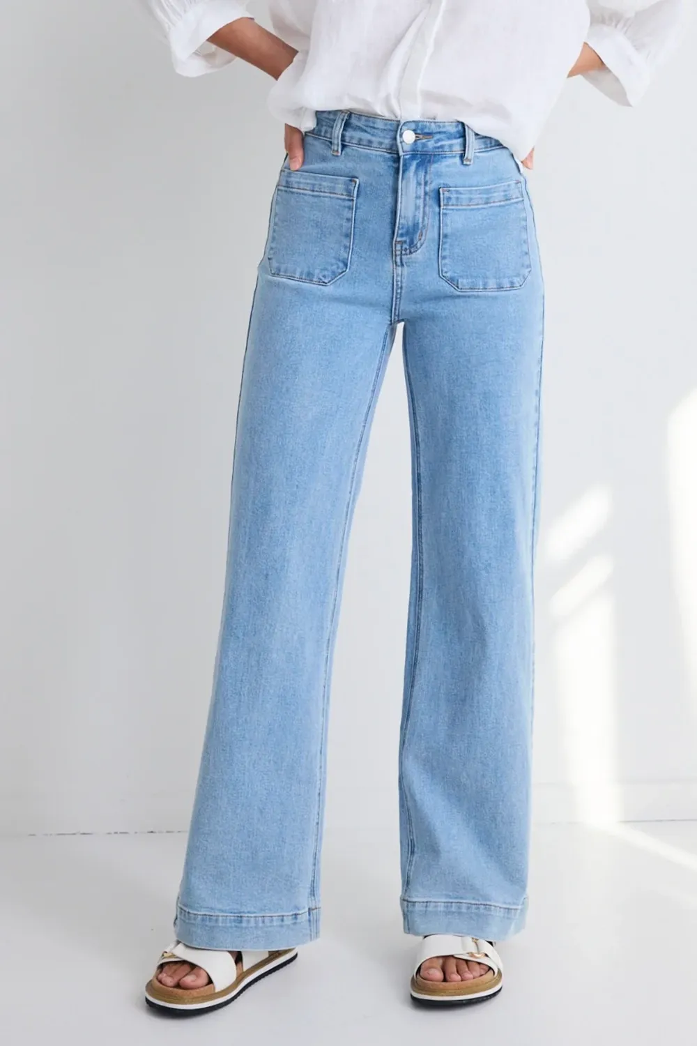 Light Blue High Rise Wide Leg Pocket Jean