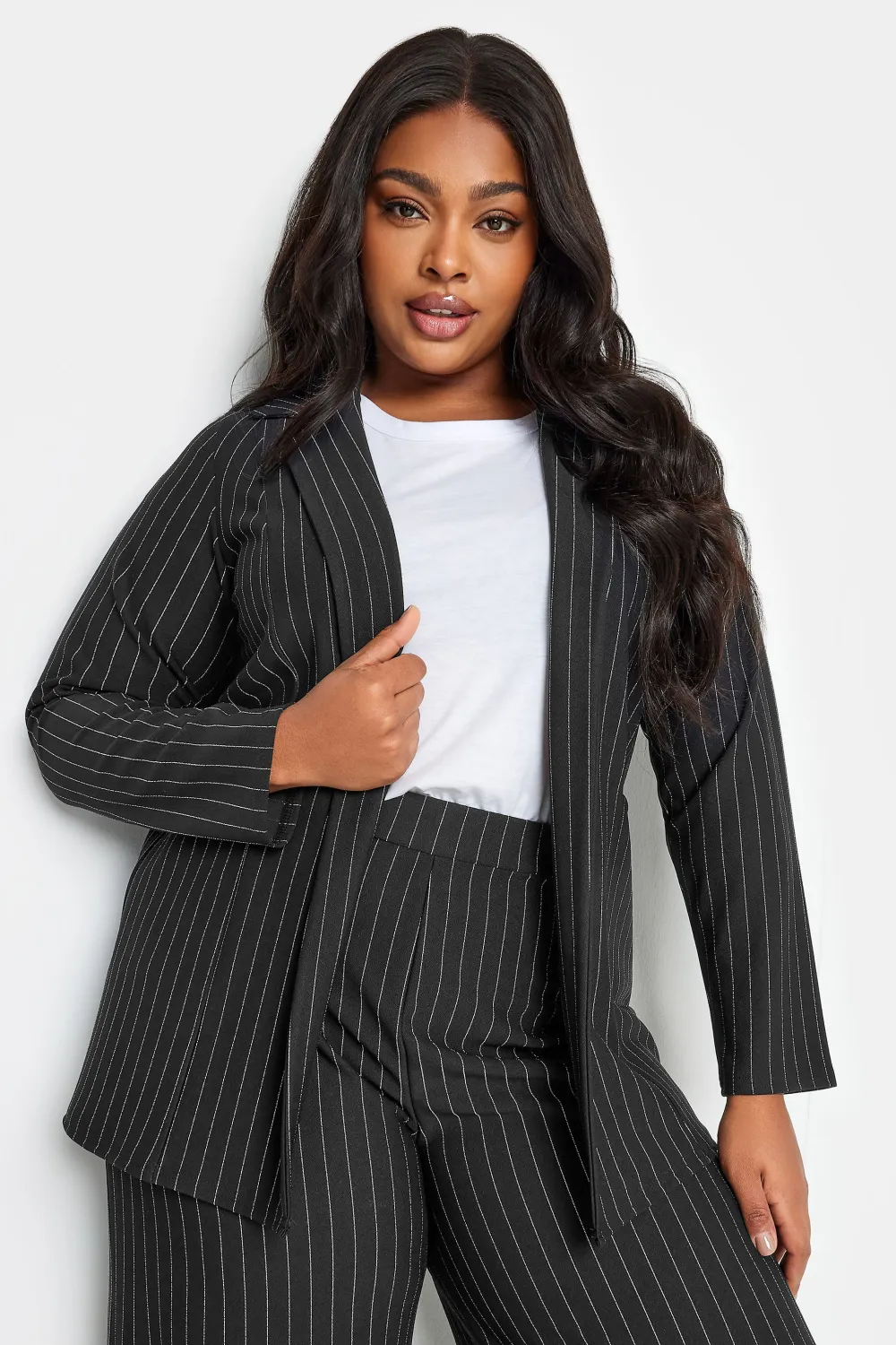 YOURS Curve Black Pinstripe Pocket Blazer