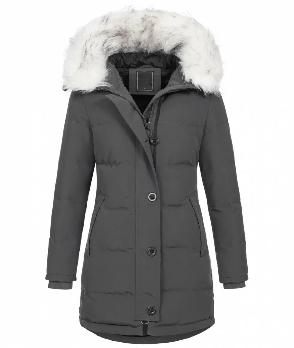 Fashion ladies parka coat with fur collar H