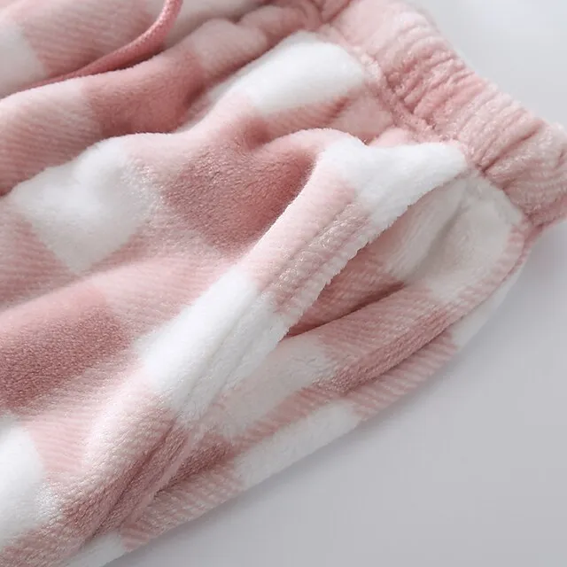 Women's Christmas Pajamas Winter Pants Nighty Pjs Grid / Plaid Fashion Simple Comfort Party Xmas Home Bed Flannel Warm Breathable Long Pant Elastic Waist Winter Fall Blue Pink / Sweet / Gift / Print