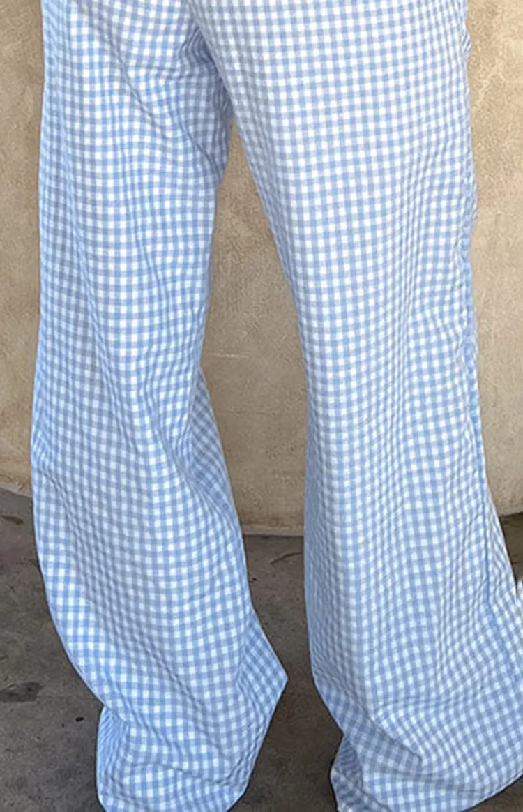 Light Blue Gingham Wide Leg Pants