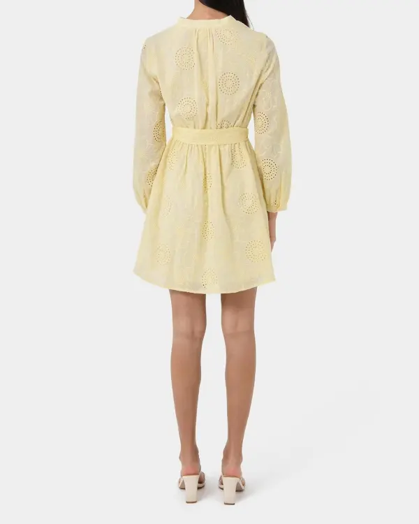 Mock Neckline Cotton Tie Dress -Golden Haze