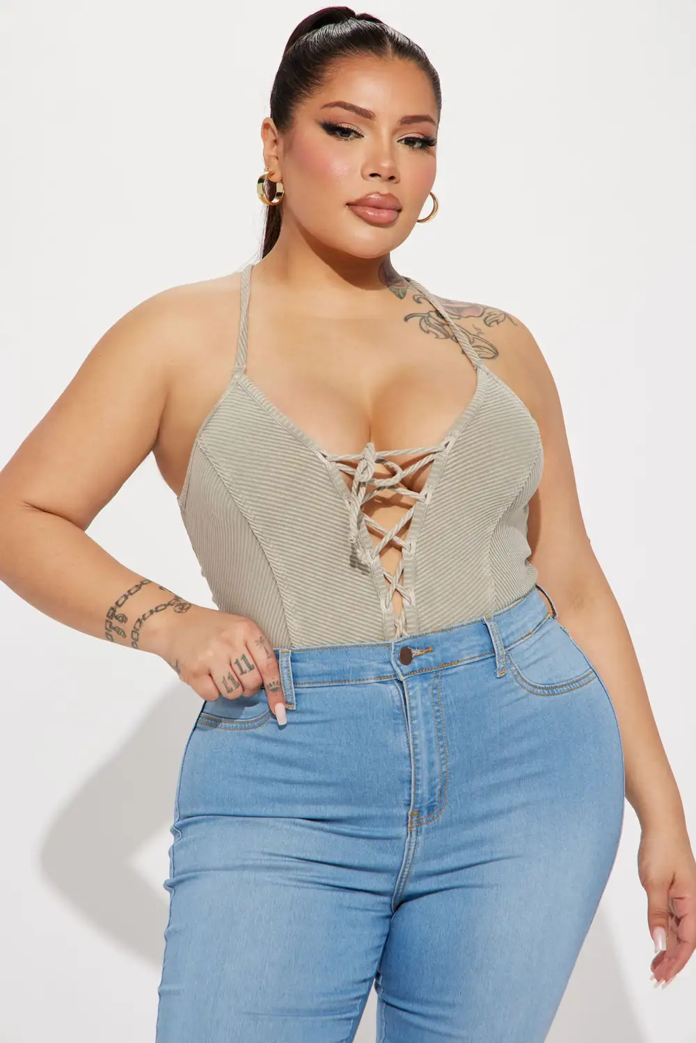 Paloma Lace Up Bodysuit - Taupe