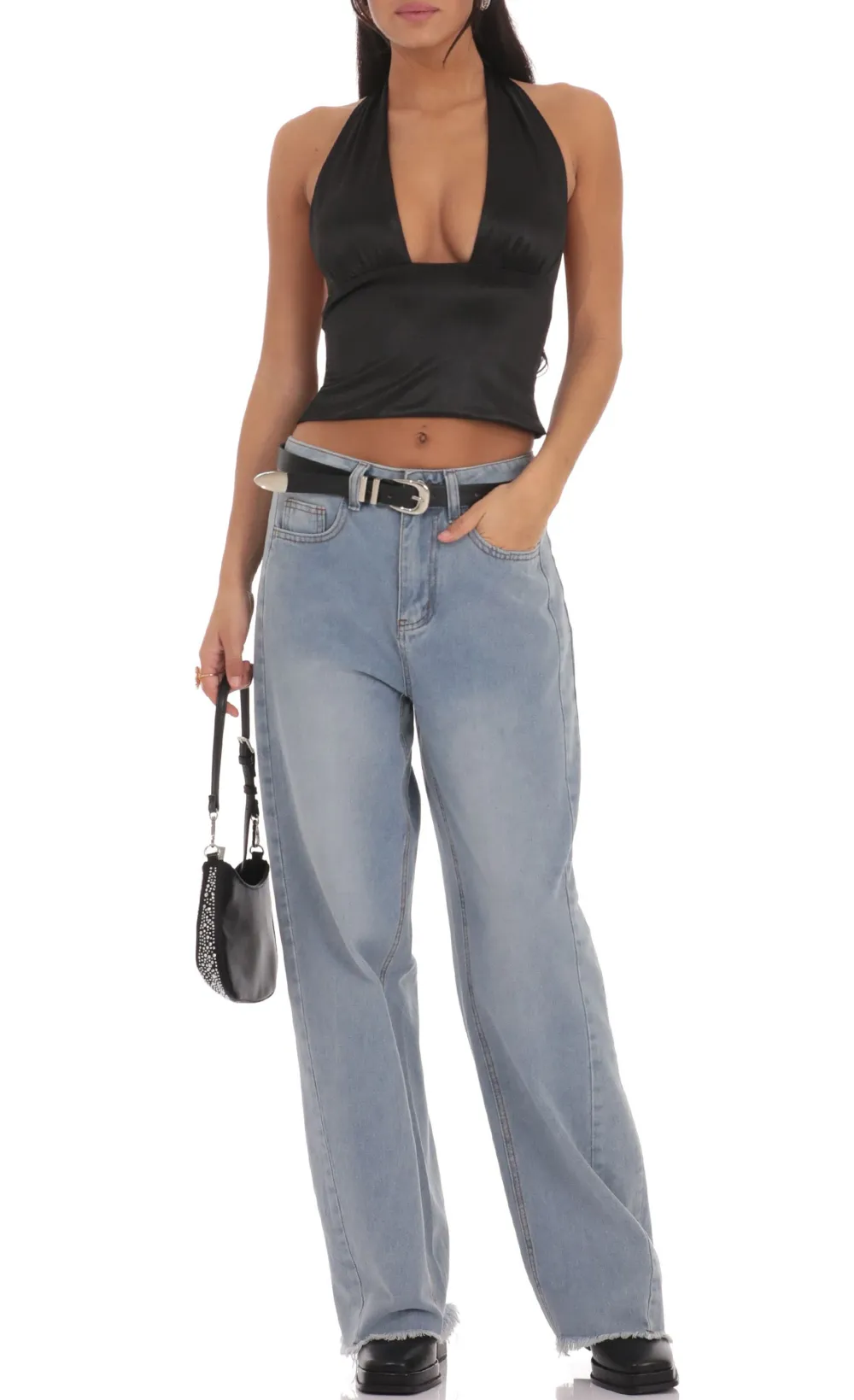 Satin Halter Top in Black