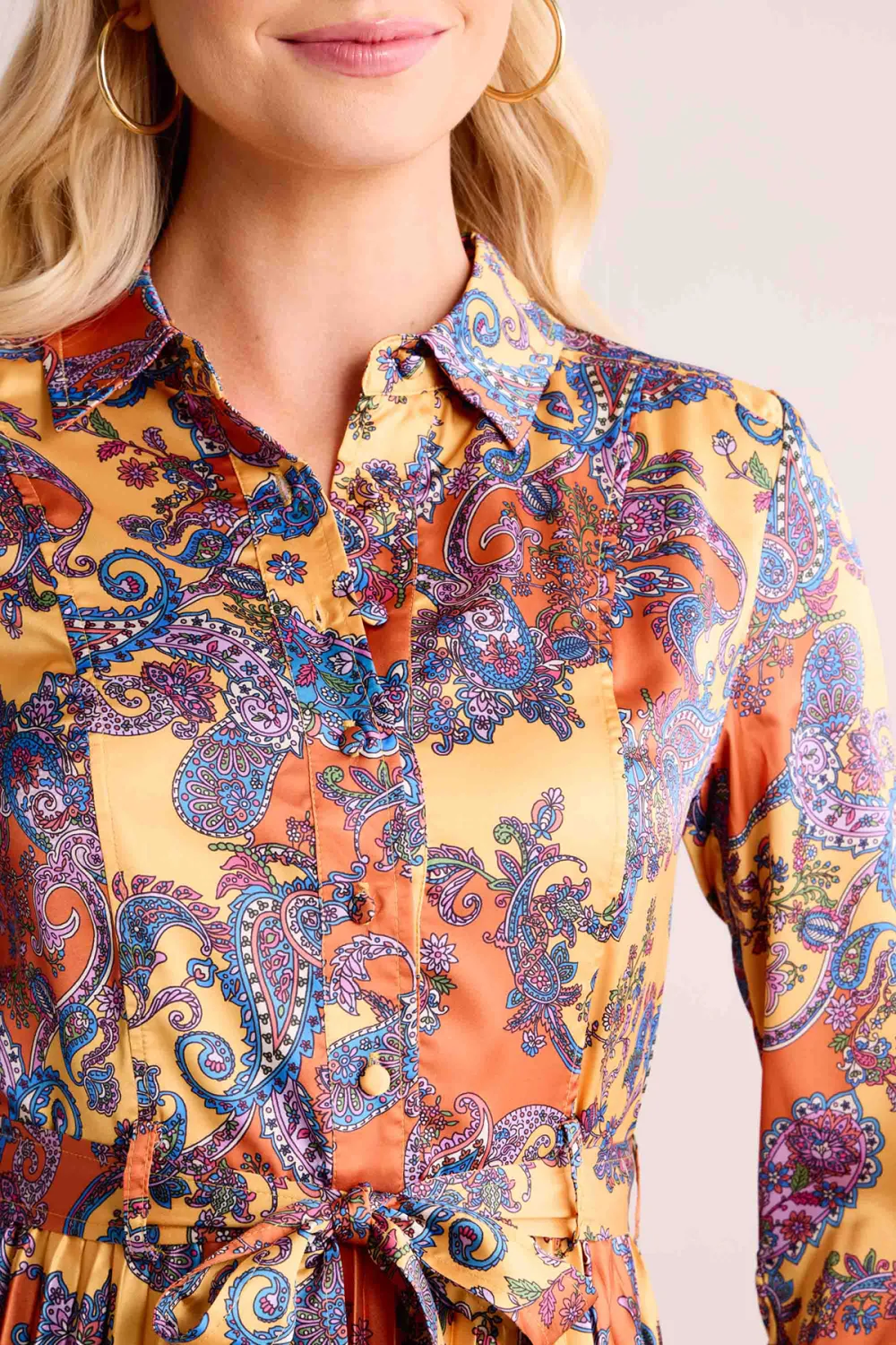 Multicolored Pleated Tie-Waist Maxi Dress