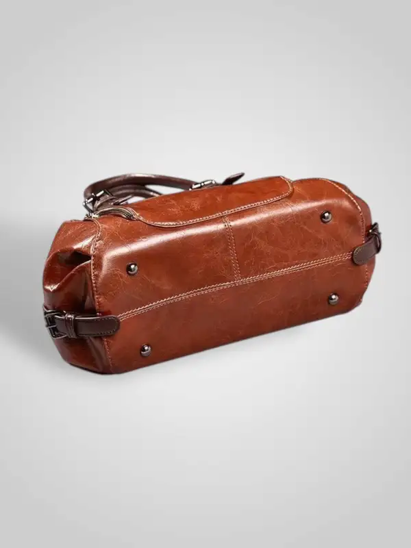 Structured Buckle Leather Handbag