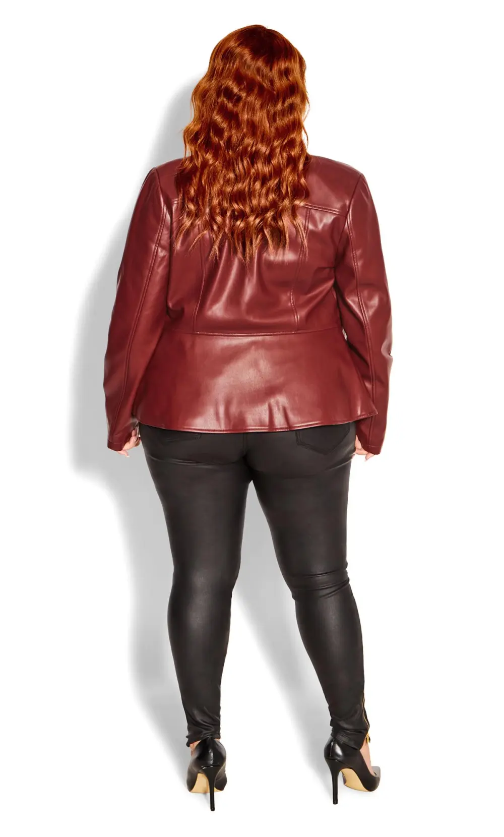 Evans Burgundy Red Faux Leather Fitted Jacket